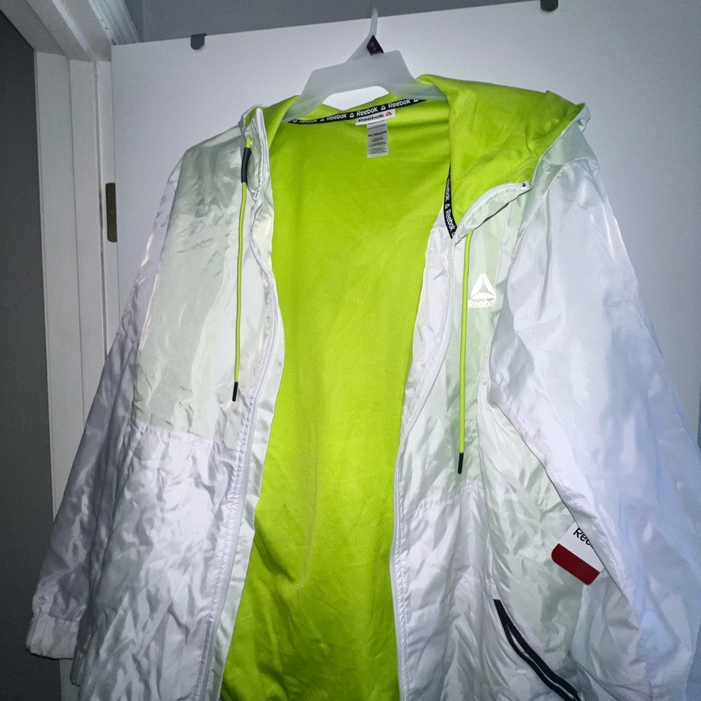 Reebok White and Bright Green Windbreaker